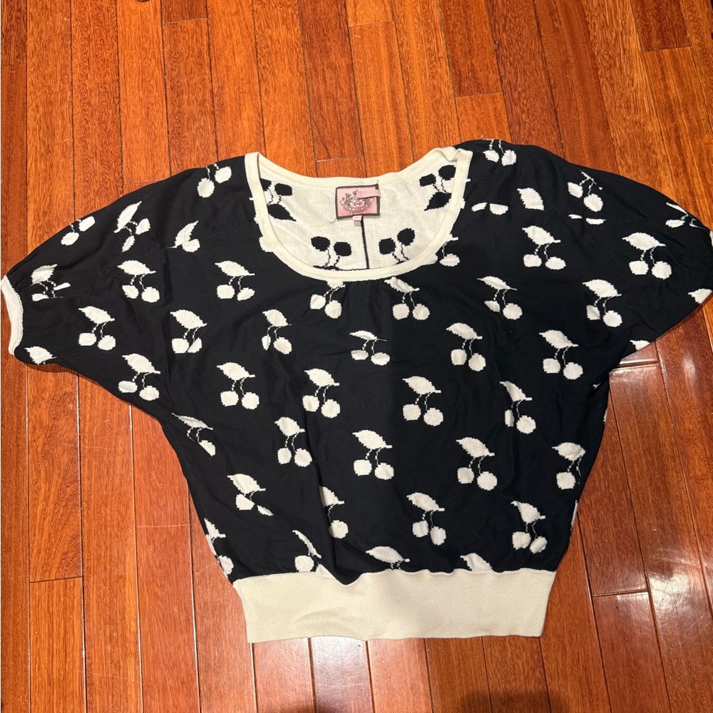 Juicy Couture Black and White Cherry Patterned Top